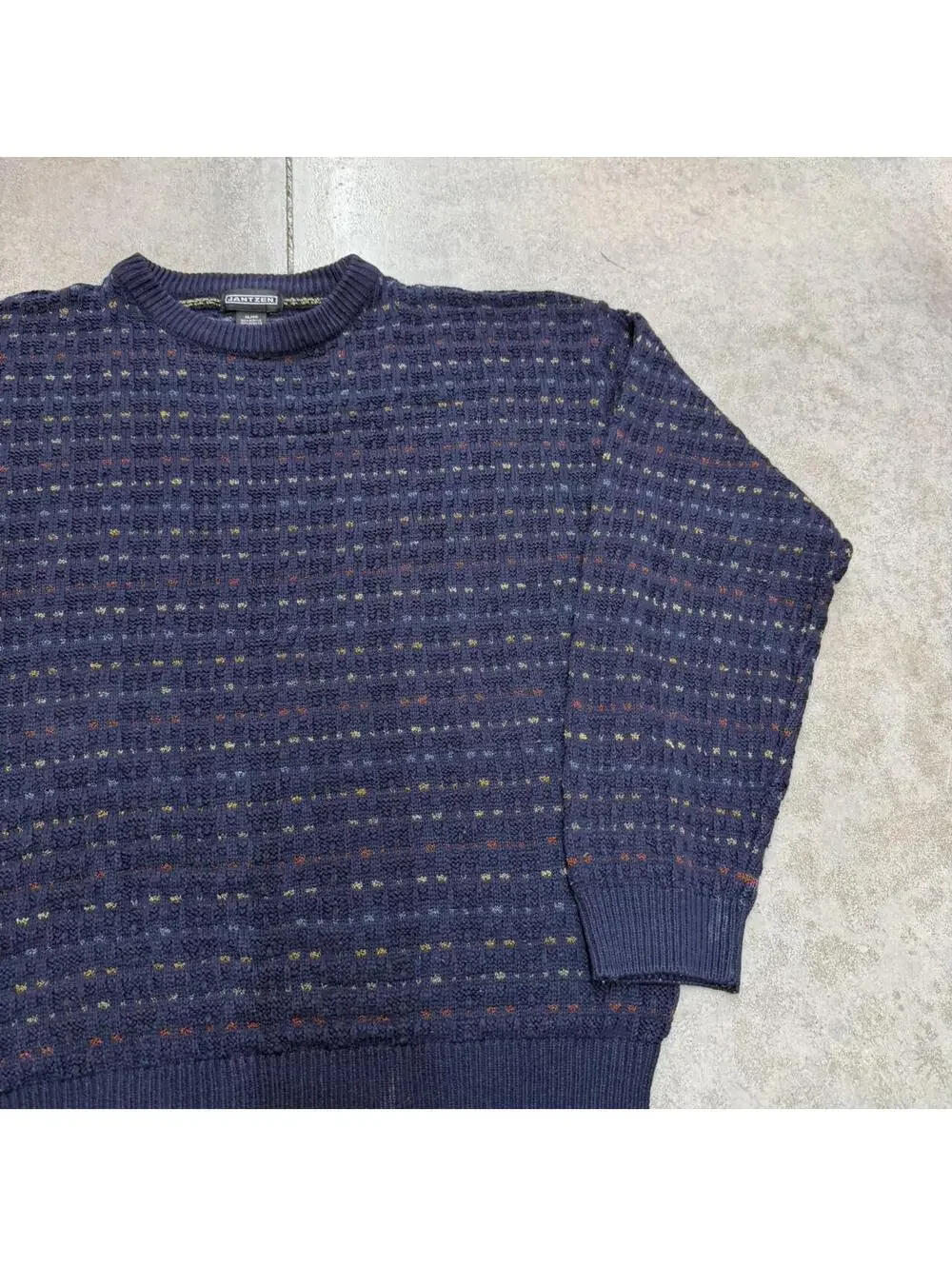 vintage jantzen navy tan and orange striped knit sweater size xl